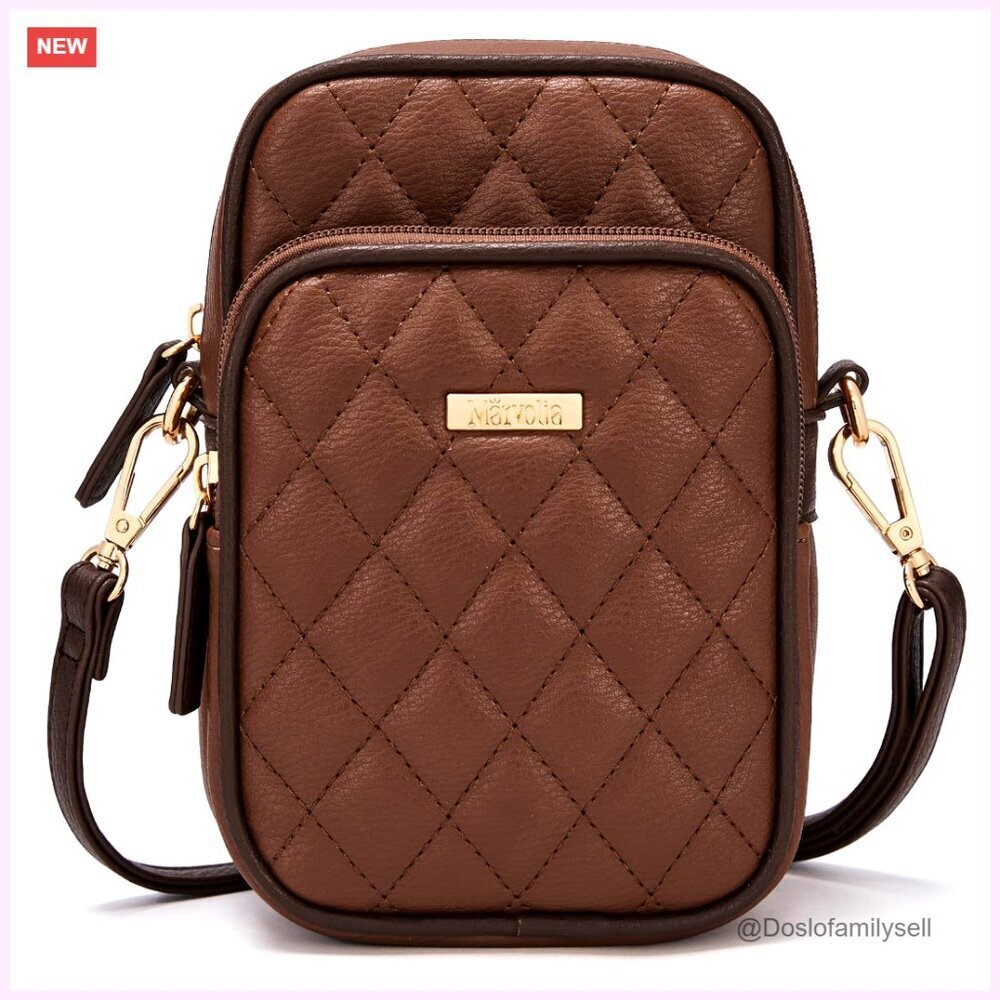 Vegan Leather Crossbody Phone Bag with Card Slots, Adjustable Strap